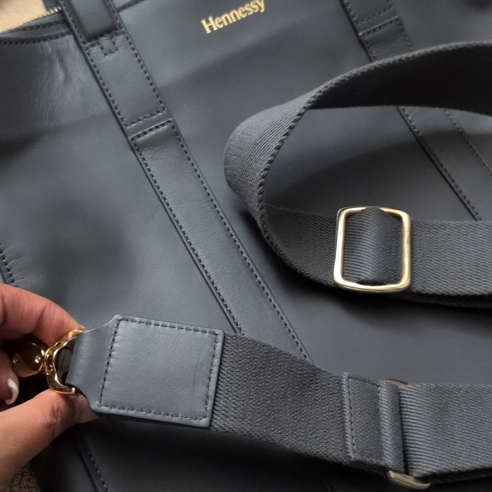 Rare Hennessy Gray Leather Messenger Laptop Carrier Tote Bag